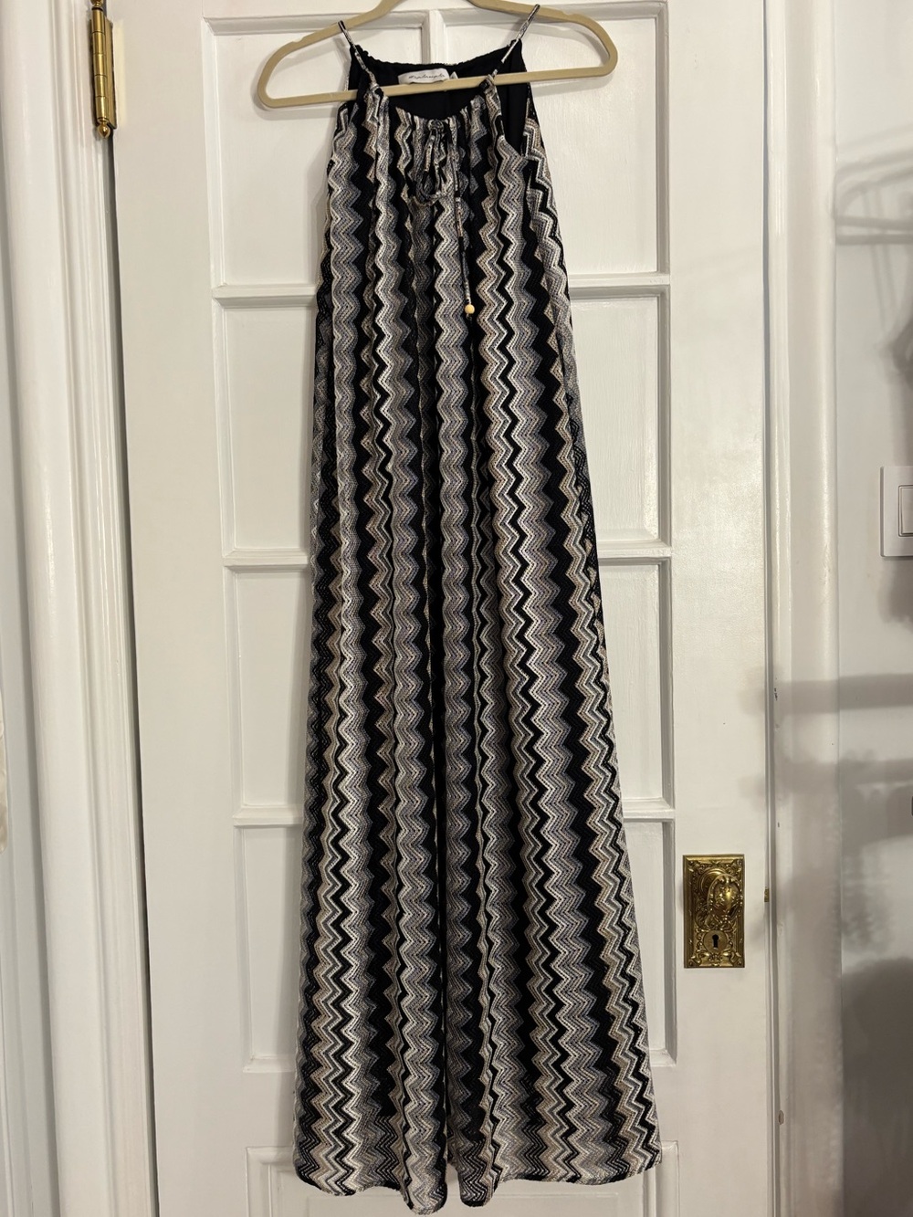 Black, White & Metallic ZigZag Knit Maxi Dress